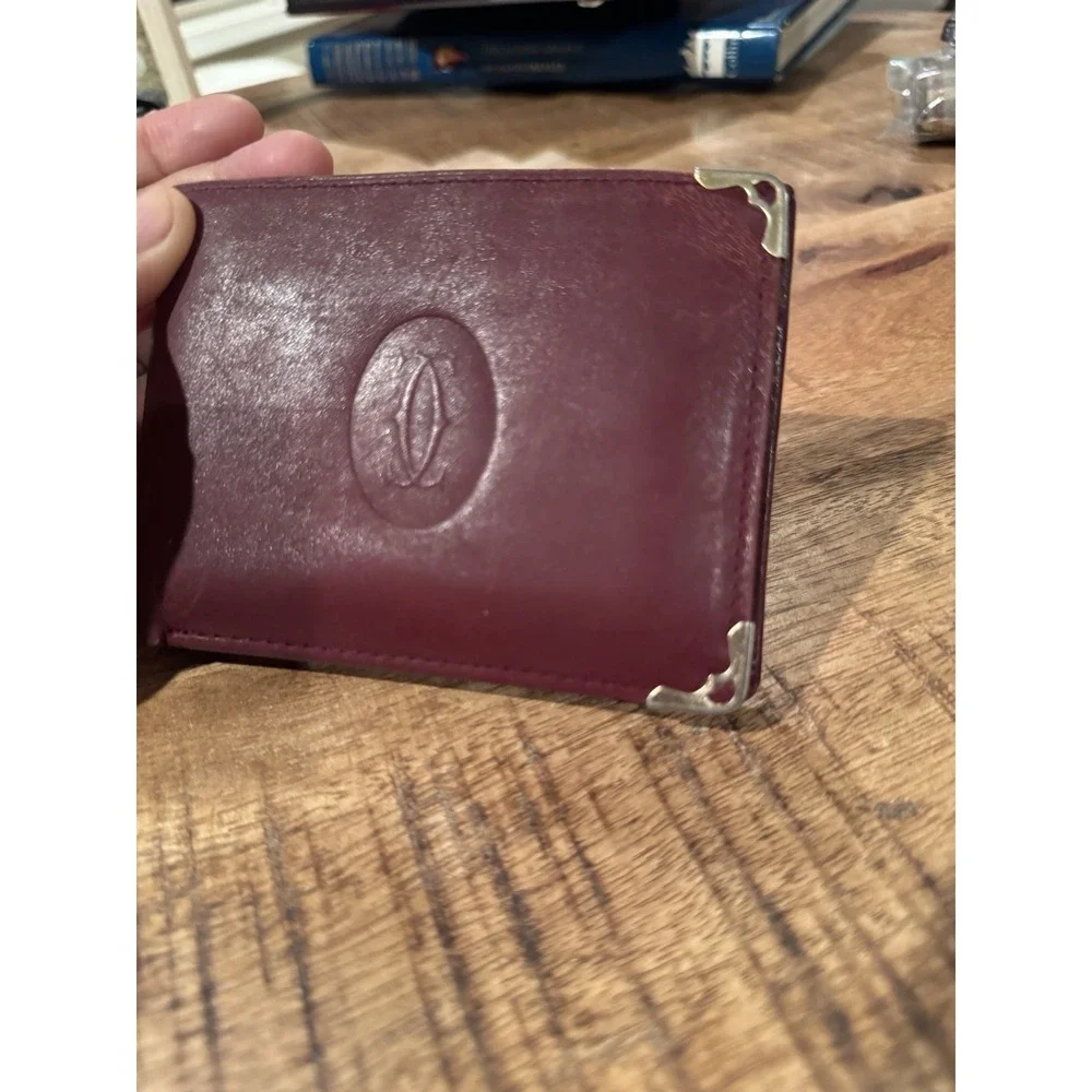 Authentic Cartier Must De Cartier Burgundy Leather‎ Wallet Bifold Vintage France
